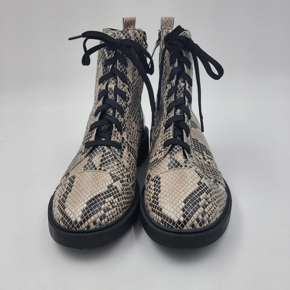 NWT Linea Paolo Women's Trinity Cream Snake Print Leather Combat Boots Size 9.5 - Picture 8 of 12